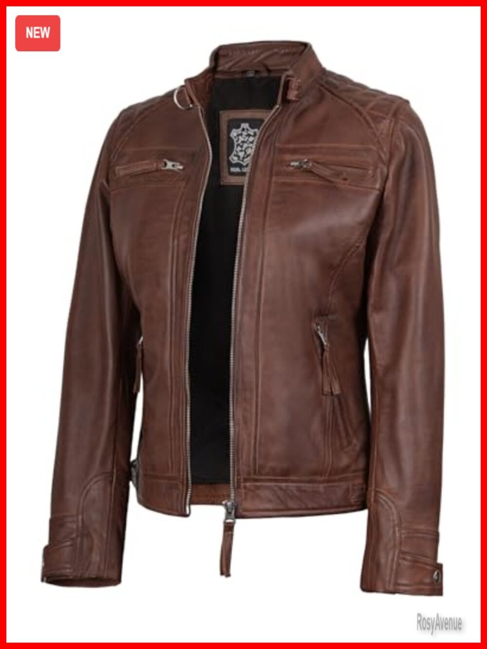 Genuine Lambskin Leather Jacket Quilted Cafe Racer Biker Style Women's